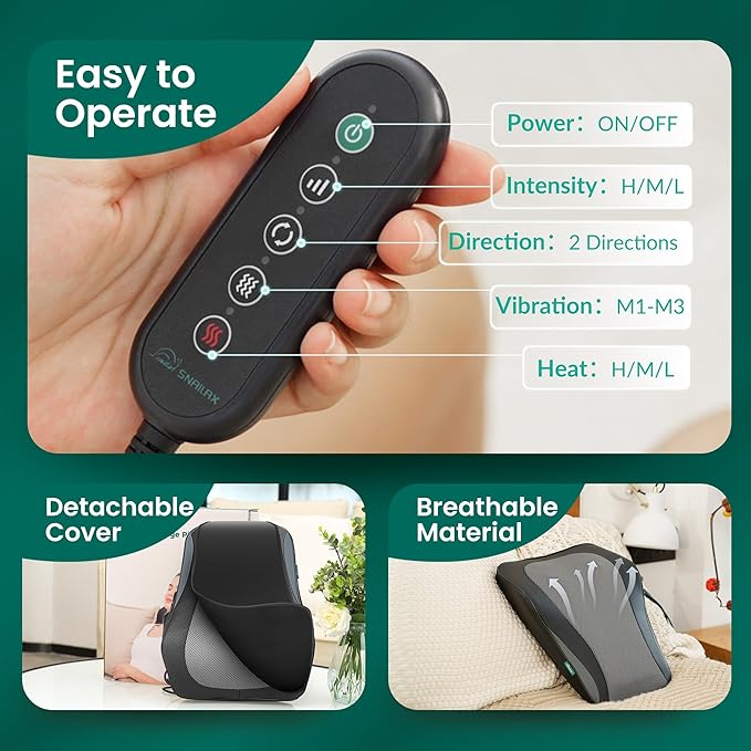 Snailax Back Massager for Back Pain Deep Tissue, Shiatsu Neck Back Massager with Heat, 3D Kneading Chair Massage Pillow, Neck Shoulder Massage, Gifts for Mom, Dad, Women - Bloomnest