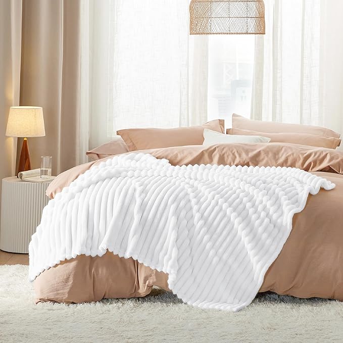 Bedsure GentleSoft White Twin XL Blanket for Bed - Cozy Soft Blankets for Women, Cute Small Fleece Throws for Girls, Birthday Gifts for Women Decor Gifts for Mom, Bright White, 66x90 Inches - Bloomnest
