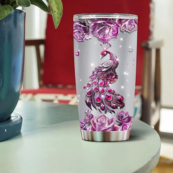 Personalized Peacock Gifts for Women, Insulated Stainless Steel 20oz Coffee Cup Mug Tumbler Water Bottle Thermos, Gift for Wife, Daughter, Christmas, Birthday, Mothers Day, Valentine - Bloomnest