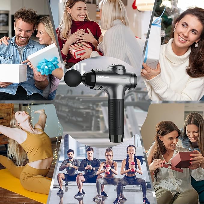 RAEMAO Massage Gun, Massage Gun Deep Tissue, Back Massage Gun for Athletes for Pain Relief Attaching 10 PCS Replacement Heads, Percussion Massager with 10 Speeds & LED Screen, Grey - Bloomnest