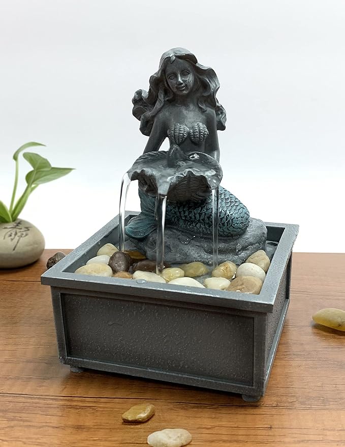 Nature's Mark 7" High Mermaid Table-top Fountain with Adapter - Bloomnest