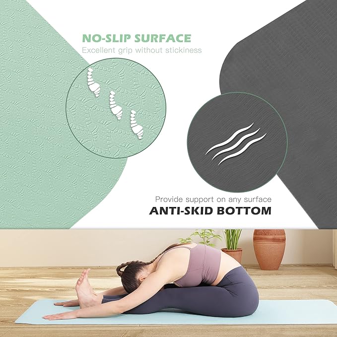 Yoga Mat Non Slip, Pilates Fitness Mats, Eco Friendly, Anti-Tear 1/4" Thick Yoga Mats for Women, Exercise Mats for Home Workout with Carrying Sling and Storage Bag - Bloomnest