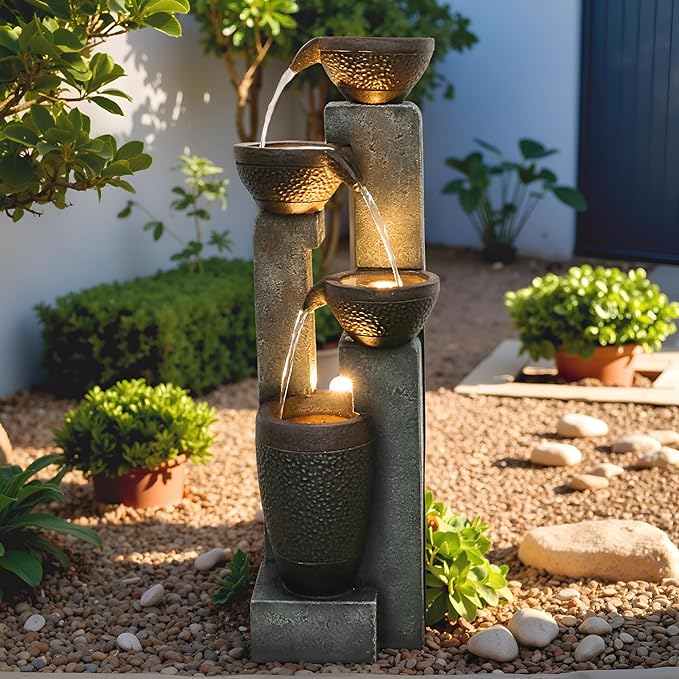40''H 4-Tier Outdoor Garden Water Fountain Decor, Resin Fountain for Garden, Floor Patio, Deck, Porch, Backyard and Home Art Decor (40inch)