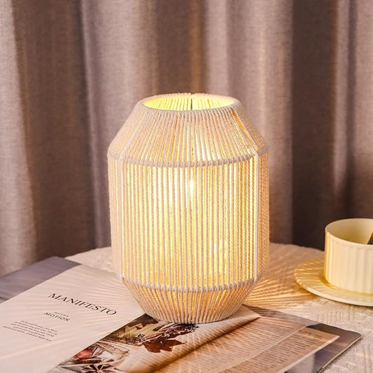 JHY DESIGN Woven Lampshade Table Lamp 8.5" H Cotton Rope Bedside Lamp Cordless Small Battery Operated Lamp Decorative Bedside Lamp with 6 Hours Timer for Bedroom Living Room Weddings Parties Patio - Bloomnest