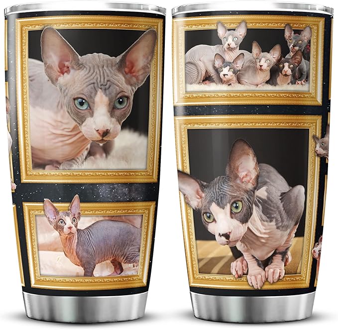 Sphynx Cat Tumblers For Cat Lovers Insulated Travel Cup With Lid 20 Oz Cute Pet Animal Lover Gifts For Teen Girl Stainless Steel Coffee Mug With Cats On It Birthday Xmas Gift - Bloomnest