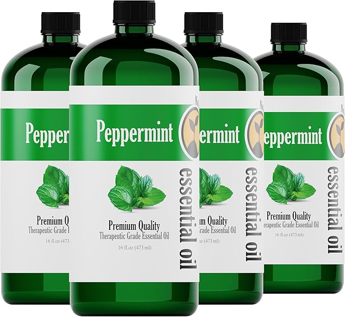 Peppermint Essential Oil, 4 Pack 16oz Each, 64oz Bulk, Therapeutic Grade Peppermint Essential Oil for Aromatherapy, Soap Making, Candles, Diffuser - Bloomnest