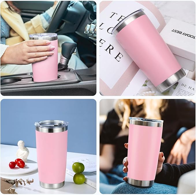OMTech 20oz Tumblers Bulk, 6pc Stainless Steel Tumbler Set with Lid & Straw, Double Wall Vacuum Insulated Mug for Laser Engraver, Travel Coffee Mug for Hot & Cold Drinks, Pink Powder Coated Cup - Bloomnest
