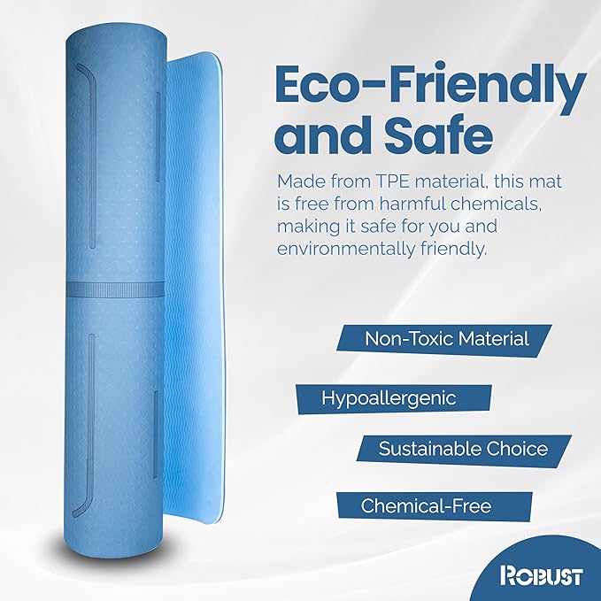 Robust Non-Slip Yoga Mat with Strap, 1/4" Thick TPE Eco-Friendly Workout Mat for Yoga with Position Lines and Texture Surface, Gym Mat for Women, Men, Pilates and Exercises Anti-Tear Sweat-Proof Exercise Mat - Bloomnest