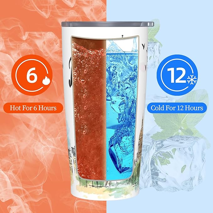 Paris Eiffel Tower Tumbler with Lid and Straw 20 oz Stainless Steel Cup Insulated Tumbler Coffee Mug for Home Office or Car Christmas Birthday Gifts - Bloomnest