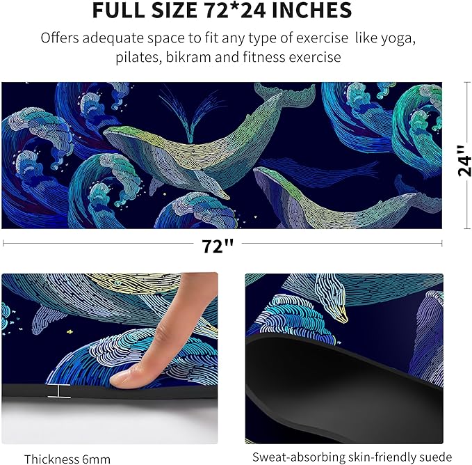 nuveti Yoga Mat Print Extra Thick TPE Non Slip Fitness Exercise Mat with Carrying Bag,72"x24" Extra Thick 6MM Exercise & Workout Mat for Yoga, Pilates Fitness and Floor Exercises - Bloomnest