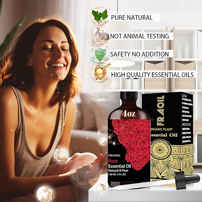 Rose Essential Oil, Rose Oil 4 Fl Oz 120ML for Diffuser Humidifier Yoga Cleaning DIY Candle Soap Making Perfume Gift for Women Essential Oils - Bloomnest