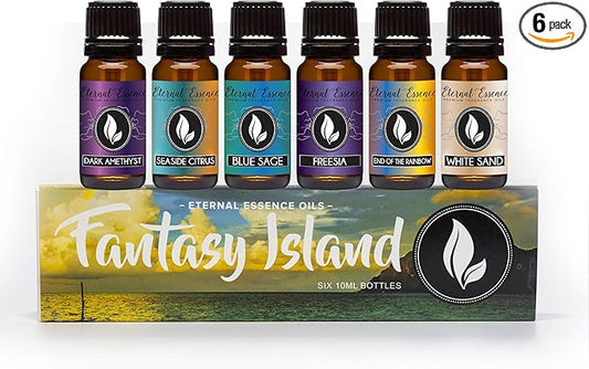 Eternal Essence Oils Fantasy Island Set of 6 Premium Fragrance Oils - Includes Freesia, Dark Amethyst, Blue Sage, End of The Rainbow, White Sand, and Seaside Citrus Scented Oils - 10ML - Bloomnest