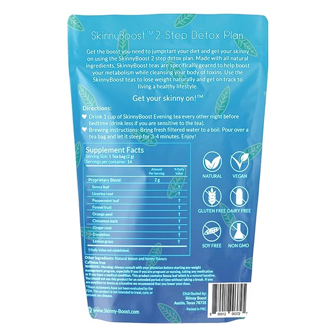 SkinnyBoost 28 Day Detox Tea Kit – Natural Cleansing & Bloating Support – 3 Pack - 28 Daytime Tea Bags & 14 Evening Tea Bags – Green Tea & Herbal Blend – Non-GMO, Vegan, Keto-Friendly, Sugar-Free - Bloomnest
