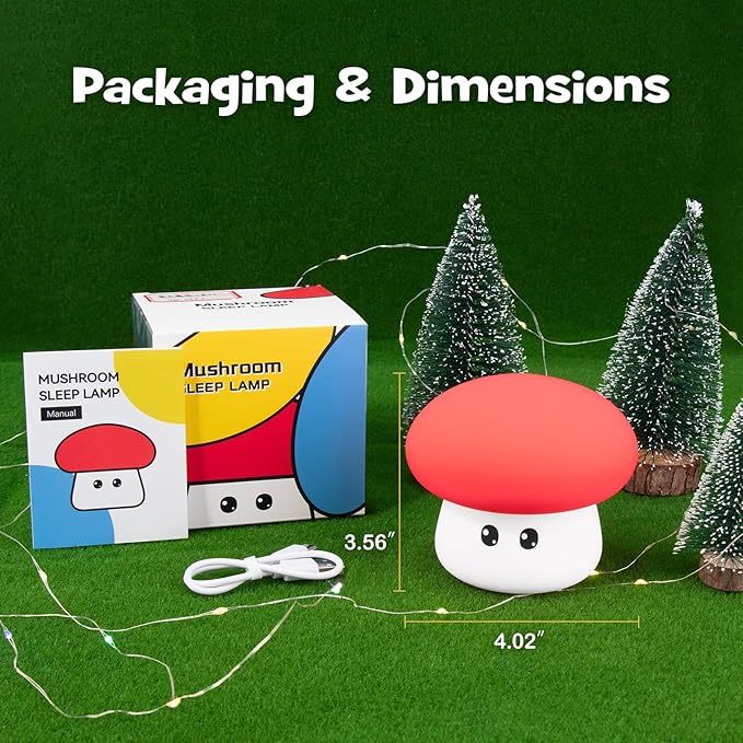 Squishy Big Eyes Mushroom Night Light with RGB Mode 3 Brightness Adjustable Nursery Breastfeeding Nightlight Cute LED Red Mushroom Lamp Rechargeable Silicone Touch Bedside Lamp for Bedroom Dorm Decor - Bloomnest