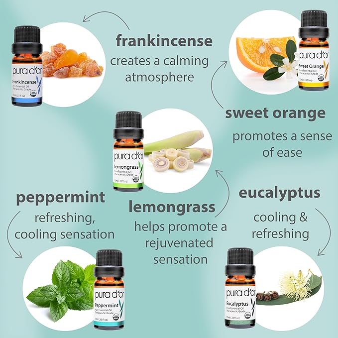 PURA D'OR Organic Perfect10 Essential Oils Set - 10x 10mL Wood Box Aromatherapy Gift Set - 100% Pure Therapeutic Grade for Relaxation and Wellness (Lavender, Peppermint, Eucalyptus, Tea Tree & More) - Bloomnest