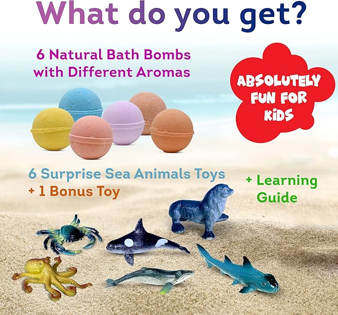 Made in USA Bath Bombs for Kids Surprise Toys Inside SEA Animals - 36 Ocean Toys Like Shark or Jellyfish | Natural Safe Bath Bombs Gift Set for Girls & Boys - Multicolored Organic Bubble Bath - Bloomnest