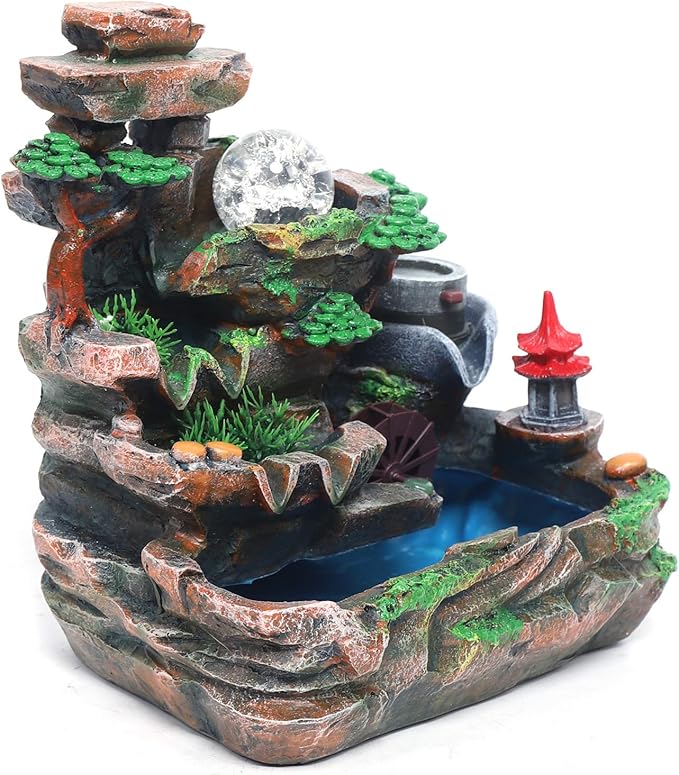 Rockery Water Fountain Desktop, Resin Tabletop Waterfall Fountain Indoor Rotating Water Ornaments Fountain Water Pump with LED Light for Office Home and Bedroom Desktop Decor(US 110V) - Bloomnest