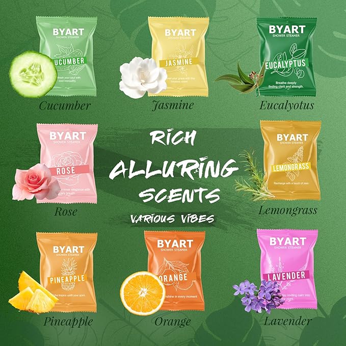 Shower Steamers Aromatherapy - Christmas Gifts for Women, 8 Pack Pure Essential Oil Shower Bombs for Home Spa, Stress Relief, Body&Soul Relaxing Bath Bombs, Stocking Stuffer for Girls, Green - Bloomnest