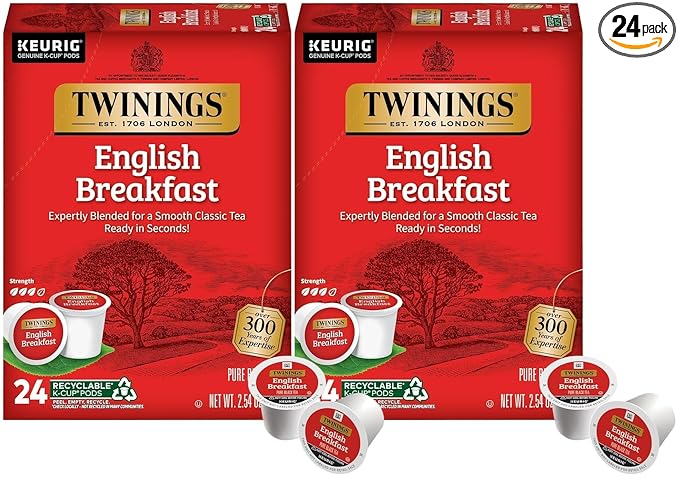 Twinings English Breakfast Tea Single Serve K-Cup Pods for Keurig, Caffeinated, Smooth, Flavourful, Robust Black Tea, 24 Count (Pack of 2) - Bloomnest
