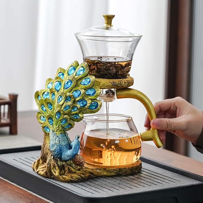 Glass Teapot Set with Infuser Semi Automatic Tea Set Magic Teapot (Peacock) - Bloomnest