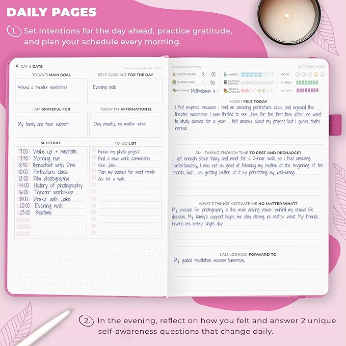Clever Fox Self-Care Journal – Daily Reflection Notebook – Mental Health & Personal Development Planner, Meditation & Mood Log, A5 (Violet Blossom) - Bloomnest