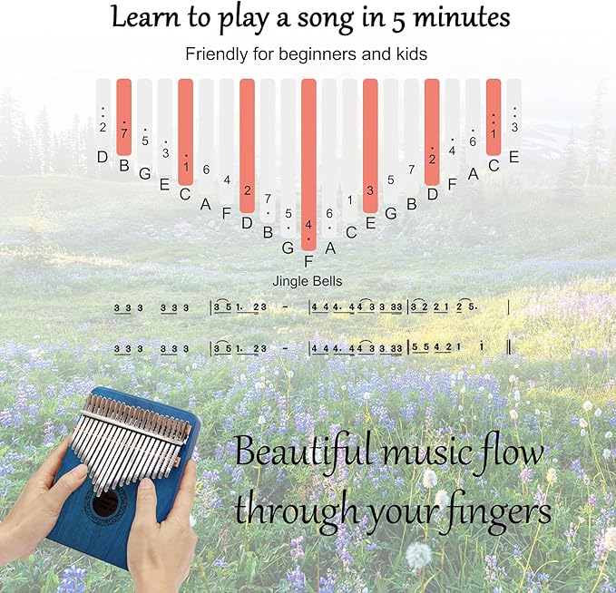 Kalimba Thumb Piano,YUNDIE Portable 21 Keys Mbira Finger Piano with Tune Hammer and Study Instruction,Musical Instruments Gift for Adult Beginners Professional(Blue) - Bloomnest