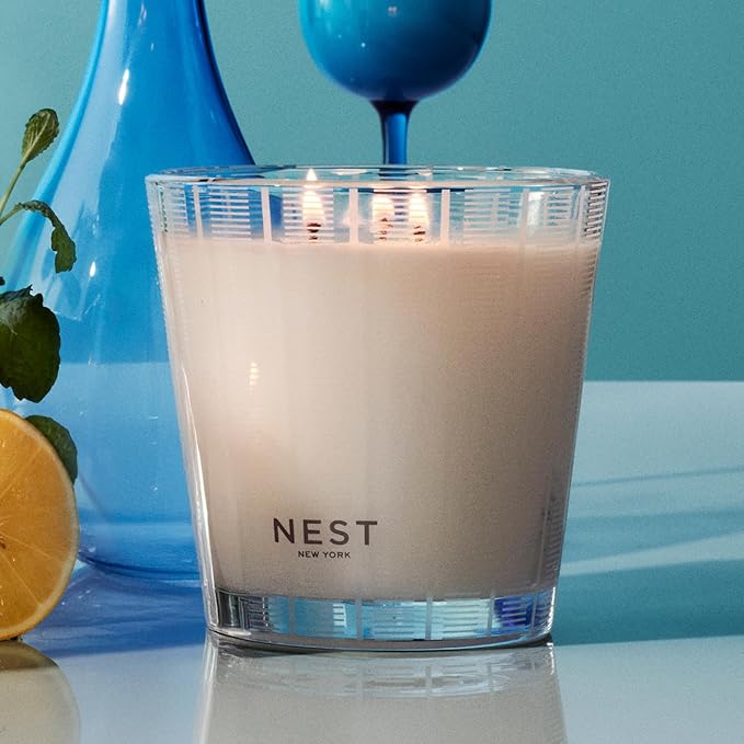 NEST New York Scented 3-Wick Candle, Amalfi Lemon & Mint - 21.2 oz - Up to 100-Hour Burn Time - Reusable Glass Vessel - Bloomnest