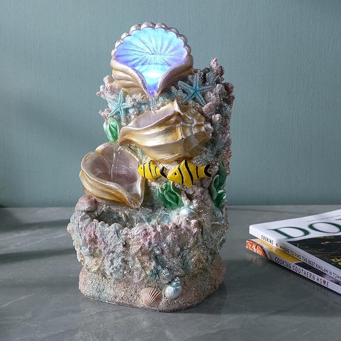 GOSSI Themed Coral Shell Fountain Tabletop Home Décor Indoor Desktop Fountains Perfect for Zen Waterfall Meditation Waterfall Decor Fountain with LED Lights(23037) - Bloomnest