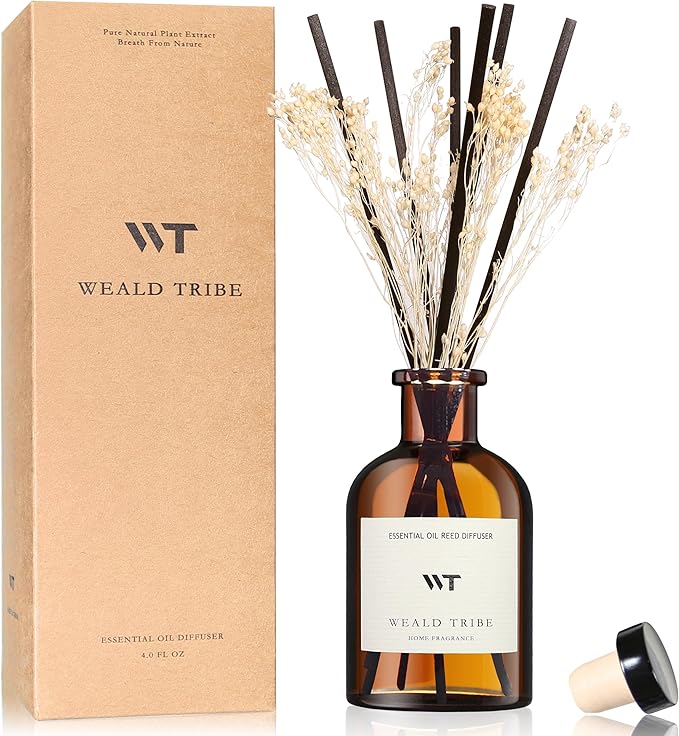 WEALD TRIBE Reed Diffuser Set for Bathroom Air Fresheners, Oil Diffuser Sticks | White Jasmine Scent 4.0 fl oz Home Fragrance with Sticks Defusers | House Bedroom Office Shelf Decor - Bloomnest