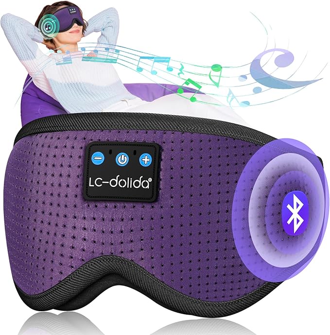 LC-dolida Sleep Headphones, Sleep Mask Bluetooth Wireless Music Eye Mask, Sleeping Headphones for Side Sleepers Sleep Mask with Bluetooth Headphones Ultra-Thin Stereo Speakers Perfect for Sleeping - Bloomnest