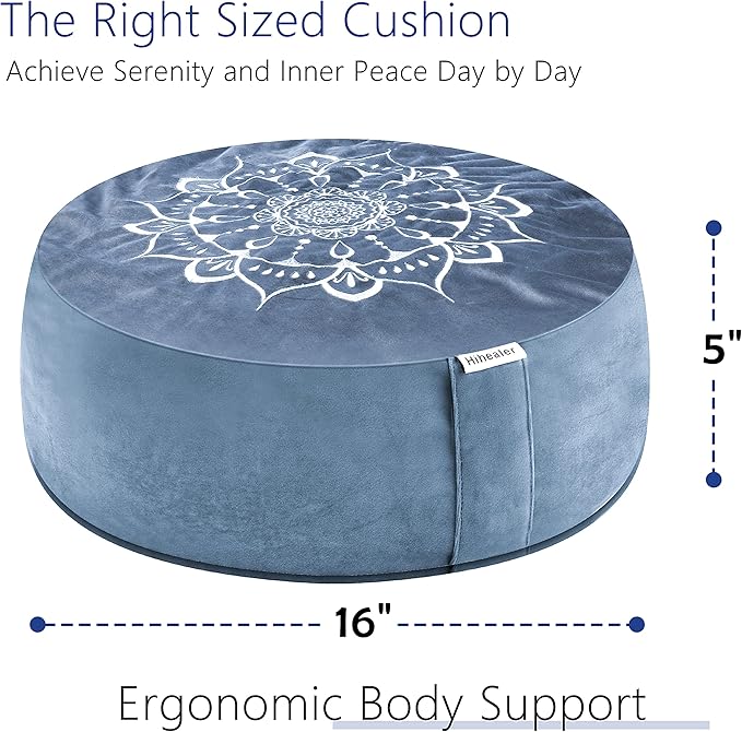 Hihealer Meditation Cushion, Traditional Tibetan Meditation Pillow Velvet Cover - Large Floor Cushion Seating for Adults - Yoga Buckwheat Bolster for Women、Moms - Bloomnest