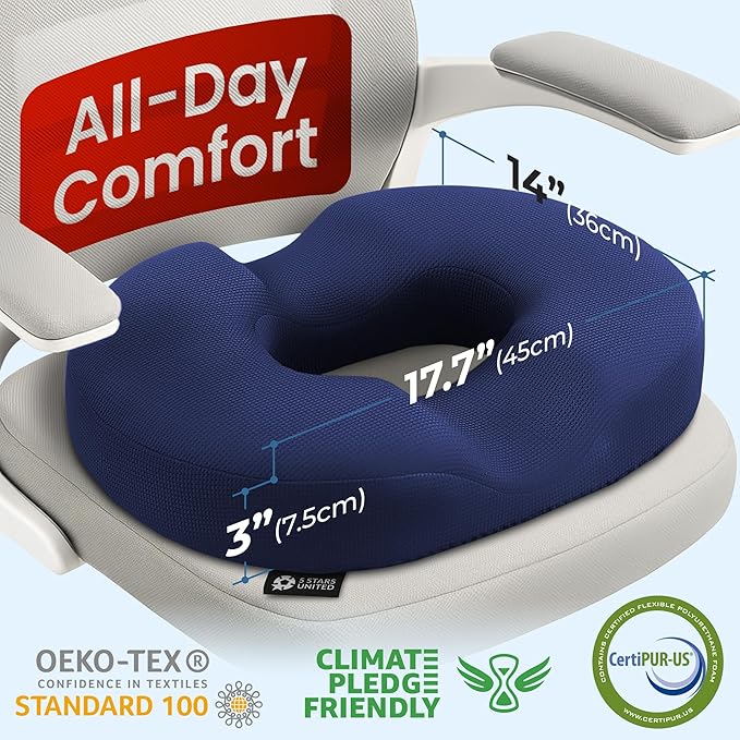 5 STARS UNITED Donut Pillow Hemorrhoid Tailbone Cushion – Large Cushion for Pain Relief – Coccyx, Prostate, Sciatica, Pelvic Floor, Pressure Sores, Pregnancy, Postpartum Recovery, Blue - Bloomnest