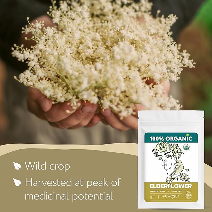 Organic Elderflower Tea (40 Tea Bags) - Elder Flowers Tea for Respiratory Health, Immunity - Herbal TeaBags for Cold Weather Days - Seasonal Blend - Te de Flor de Sauco - Bloomnest