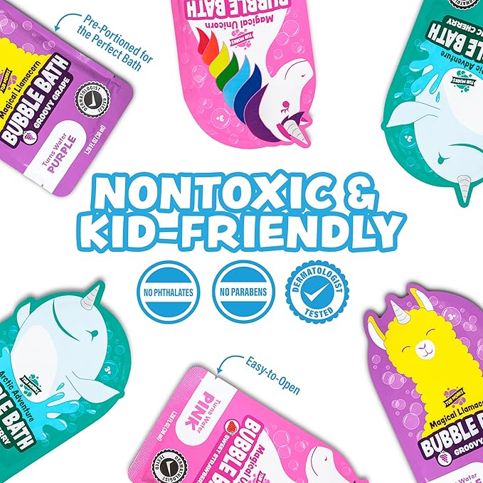 Tub Works® Magical Kids Bubble Bath, Variety 12 Pack | Creates Colorful Water & Tons of Foam Bath Bubbles | Nontoxic | Character-Themed Bubble Bath for Kids | Pink, Purple & Teal Bath Colors - Bloomnest