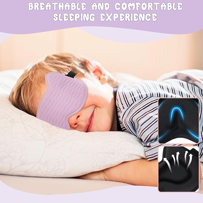 Kids Sleep Mask Eye Mask: 3D Contoured Cup Sleeping Masks, Blindfold with Adjustable Strap, Kids Eye Cover for Boys, Girls, Teens, Pressure-Free with Memory Foam Face Mask for Sleeping (Purple) - Bloomnest