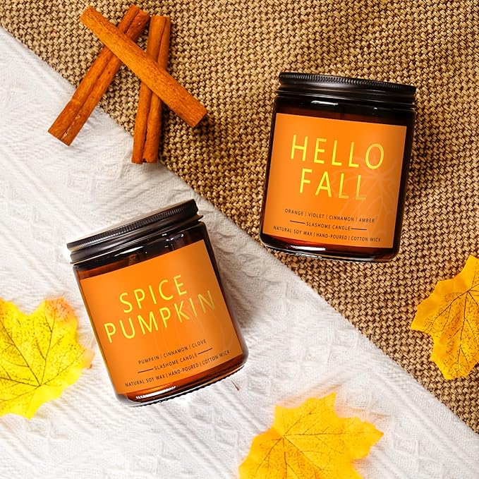 Fall Scented Candles Hello Fall 7oz – Warm Pumpkin Spice & Sweet Apple Soy Wax Candle for Cozy Autumn Home Décor, Perfect Fall Gift, 50 Hour Long Burn - Bloomnest