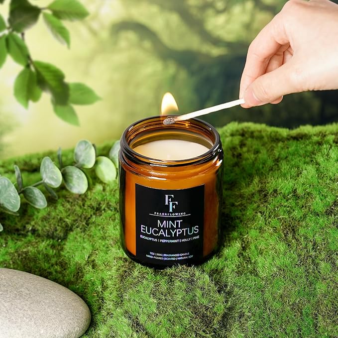 Mint Eucalyptus Candle, Scented Candle for Home Soy Wax Candle, Aromatherapy Candle Gift for Women Men, 50H Burns Long-Lasting, 7oz - Bloomnest