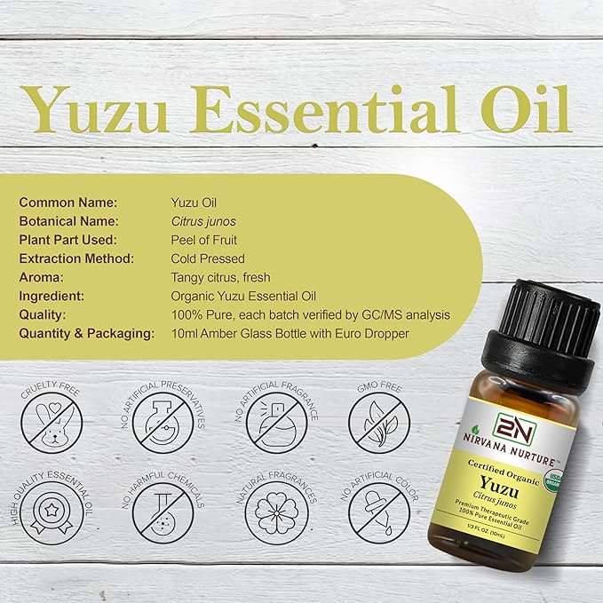 Yuzu Essential Oil, USDA Certified Organic, 100% Pure Undiluted, Aromatherapy Oil for Diffuser, Hair & Skin Care NirvanaNurture
