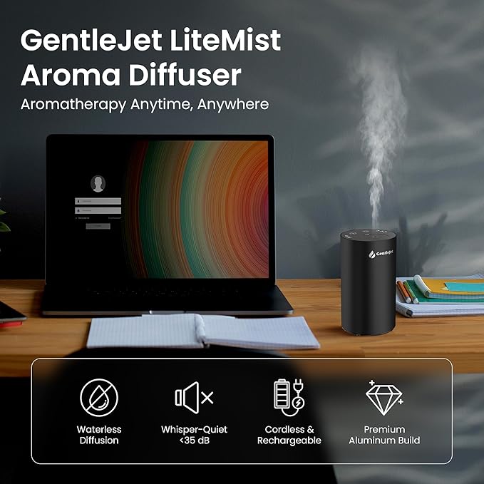 LiteMist Cold Air Essential Oil Diffuser – Waterless Nebulizing Aroma Diffuser, USB-C Cordless 2000mAh Battery, Aluminum Portable Scent Diffuser for Home Office Car, 0.7oz / 20ml - Bloomnest