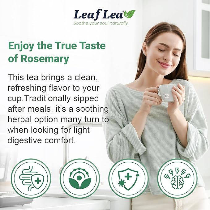 LeafLea 80 Rosemary Leaf Tea Bags, 100% Pure Rosemary Herbal Tea, Gentle Digestive Comfort & Relaxing, Te De Romero Featuring Subtle, Natural Flavor, Caffeine-Free, Sugar-Free, Non-GMO, Vegan - Bloomnest