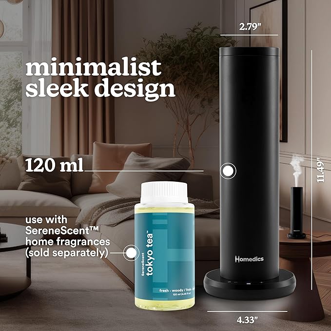 Homedics SereneScent Waterless Home Fragrance Diffuser, Use with Homedics SereneScent Oil (Sold Separately), Patented Air Diffusion Technology, Clean & Natural Fragrance, Enhances Mood, Large Rooms - Bloomnest