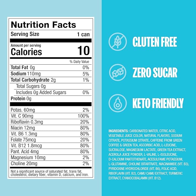 ZOA Zero Sugar Energy Drinks, Tropical Punch - Sugar Free with Electrolytes, Healthy Vitamin C, Amino Acids, Essential B-Vitamins, and Caffeine from Green Tea - 12 Fl Oz (12-Pack) - Bloomnest