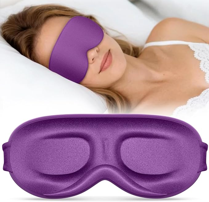 Sleep Mask for Men Women - 100% Blackout Eye Masks for Sleep - 3D Soft Sleeping Mask for Side Sleepers - Zero Pressure Lash Extensions Eye Cover Shade for Airplane Travel Essentials, Purple - Bloomnest