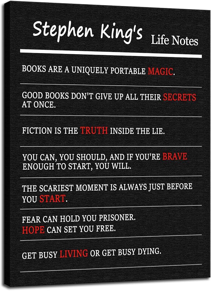WYJDFART About Book and Life Stephen King's Life Notes Inspirational Posters Motivational Wall Art for Library Bookstore Study Room Bedroom Home School Framed Ready to Hang [30" W X 40" H] - Bloomnest