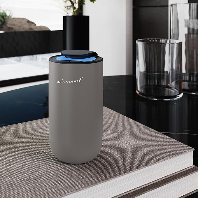 The AirScent Mini Waterless Diffuser for for Homes, Offices, Spas and Hotels - Silver Finish - Fragrance Oil Aromatherapy Diffuser for Aesthetic Scenting -15 mL Capacity - Night Light Feature - Bloomnest