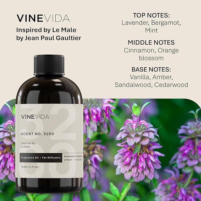 VINEVIDA [4 Fl Oz] Scent NO. 3200 Fragrance Oil for Cold Air Diffusers, Aromatic Notes of Lavender, Bergamot, Mint & Cinnamon Essential Oils for Diffuser Oil Refill & Air Freshener Spray - Bloomnest