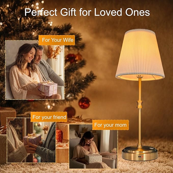 Cordless Table Lamp Rechargeable Vintage Gold-5000mAh Battery Operated Lamp for Decor, 2700K Stepless Dimming Touch Control Wireless Lamp for Bedroom, Living Room, Office, Dormitory - Bloomnest