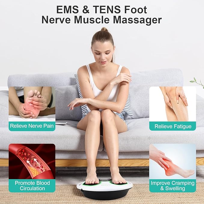 QUINEAR Foot Massager with TENS & EMS for Neuropathy, Foot Stimulator for Pain Relief and Circulation, Nerve Muscle Massager with Remote Control, Relieve Swelling and RLS - Bloomnest