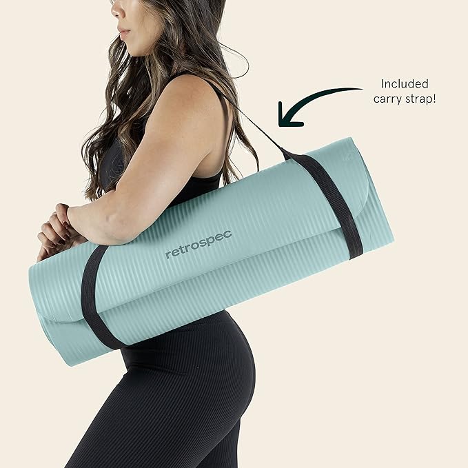 Retrospec Solana Yoga Mat 1/2" Thick w/Nylon Strap for Men & Women - Non Slip Exercise Mat for Yoga, Pilates, Stretching, Floor & Fitness Workouts - Bloomnest