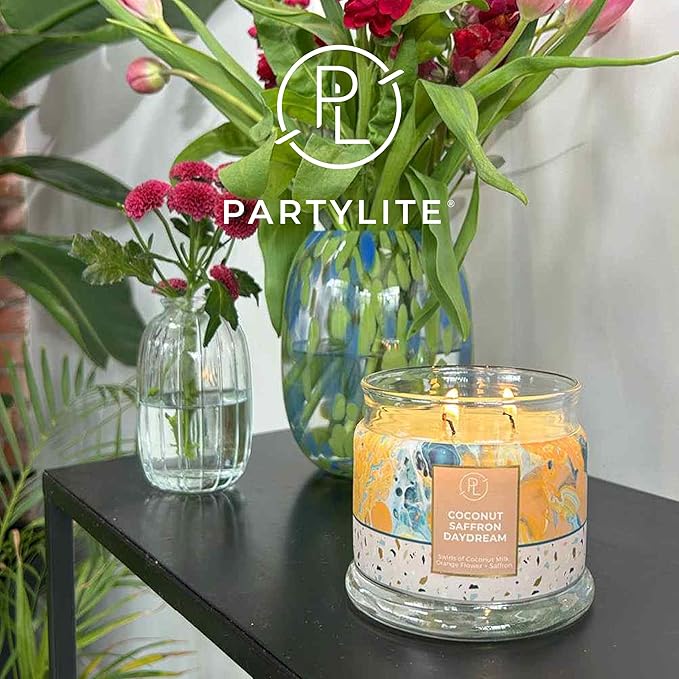 PartyLite 3-Wick Jar Candle, Highly Fragranced Clean Burning Glass Candle, 25-45 Hours Burn Time (Coconut Saffron Daydream) - Bloomnest